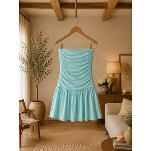 Susana Monaco Mint Creme Strapless Ruched Fit Flare Mini Dress Large NWT Travel